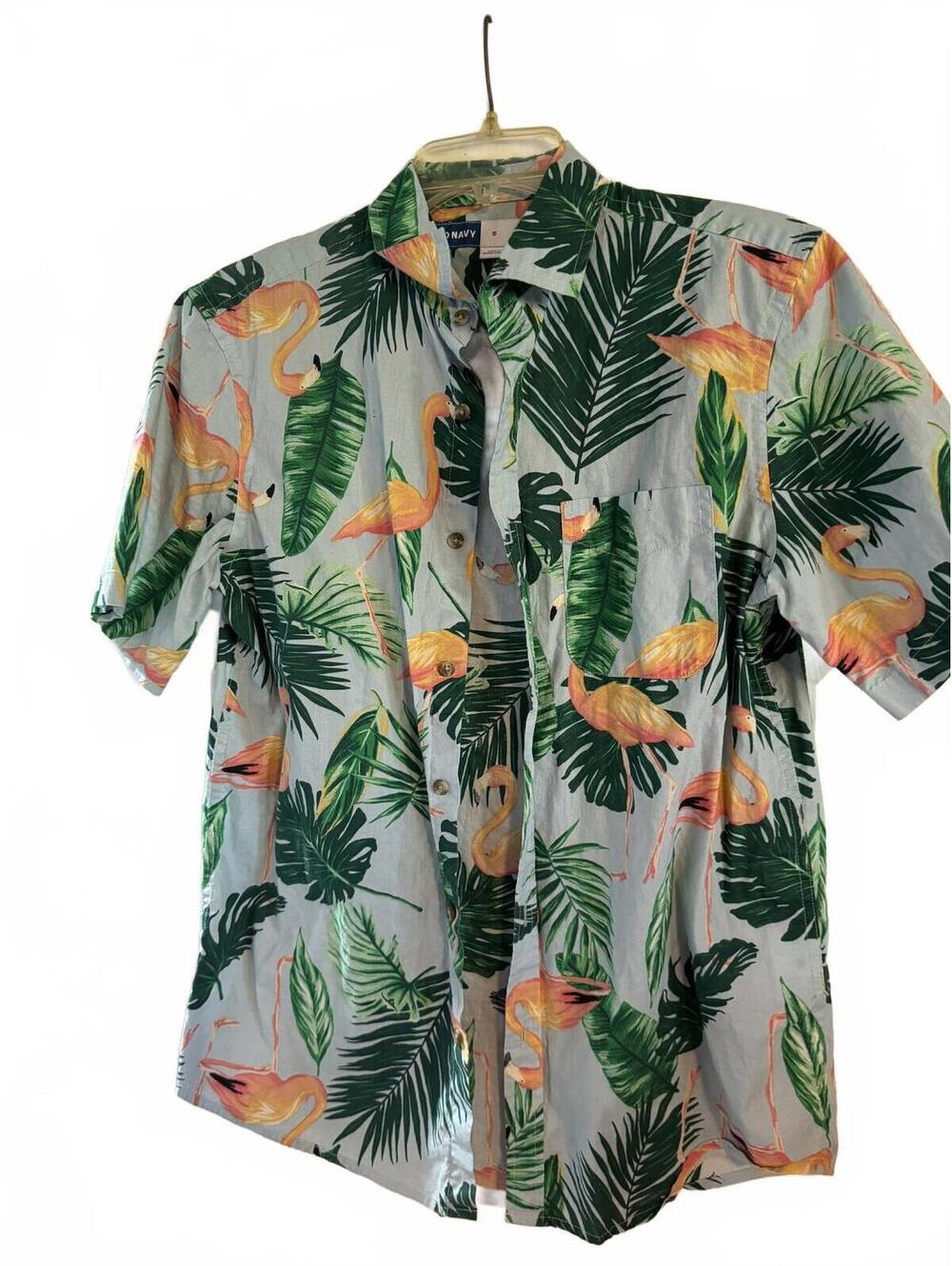 Old Navy Men's Short Sleeve Flamingo Print Button-Up Shirt Size Small